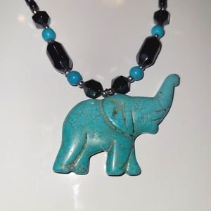 Genuine turquoise and hematite elephant necklace